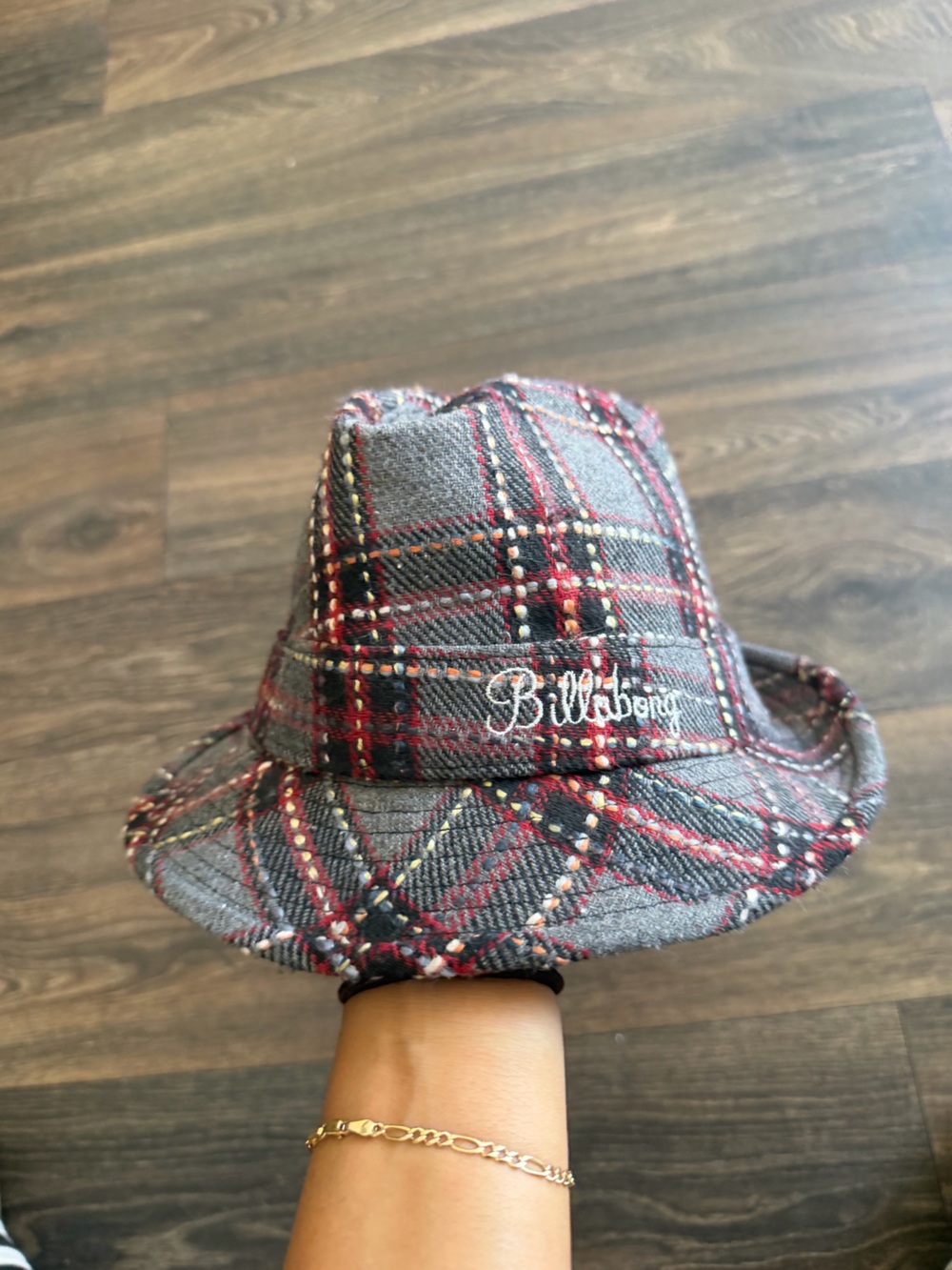 Billabong Gray and Red Plaid Bucket Hat